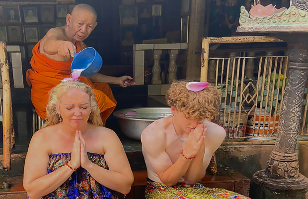 Siem Reap Cambodian Buddhist Water Blessing and Local Market